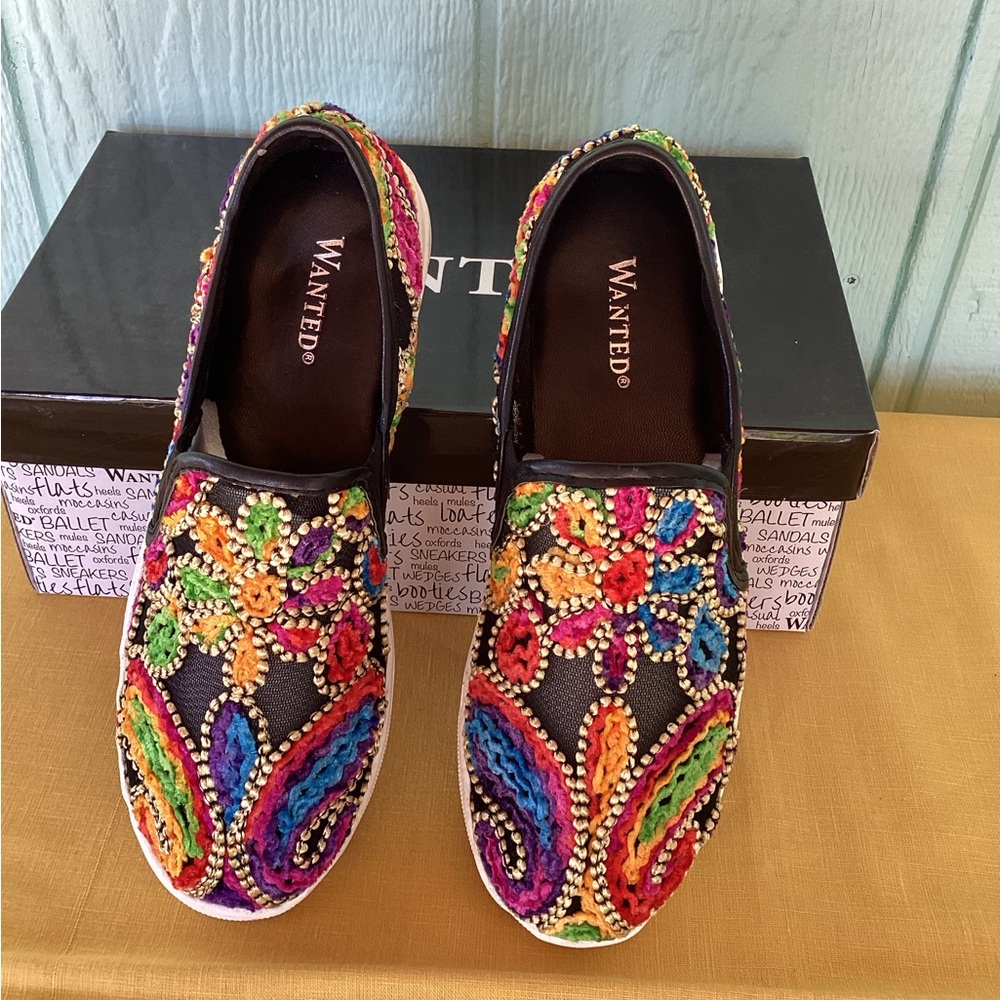 Wanted “Renoir” Multicolor Embroidered Slip-On Shoes